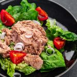 salad canned tuna delicious healthy eating cooking appetizer meal Pescetarian food snack on the table copy space food background rustic top view keto or paleo diet